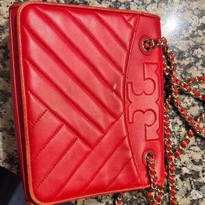 Tory Burch Red Quilted Leather Chain Crossbody Bag